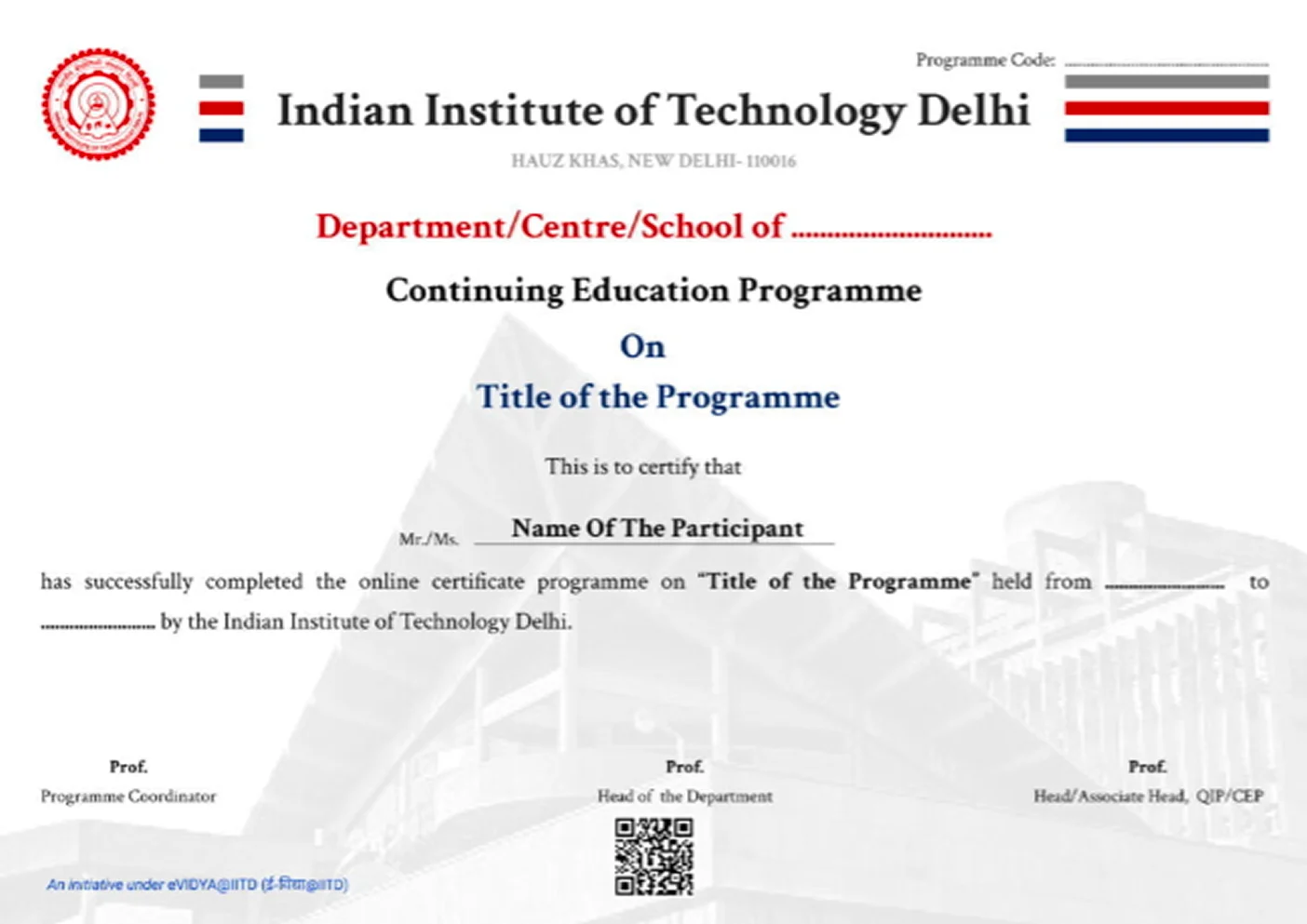 IIT Delhi CEP certificate
